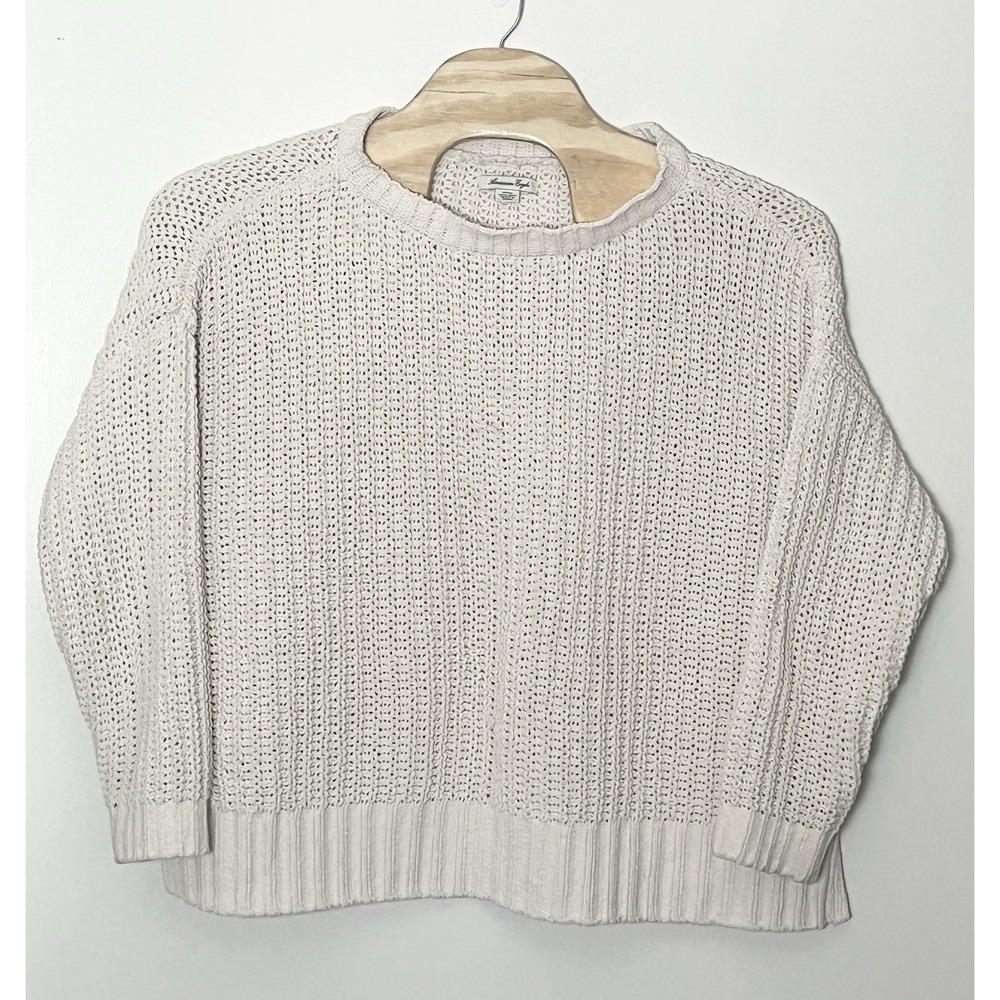 American‎ Eagle Oversized Sweater Women's Small Cream Crochet Knit Cottagecore